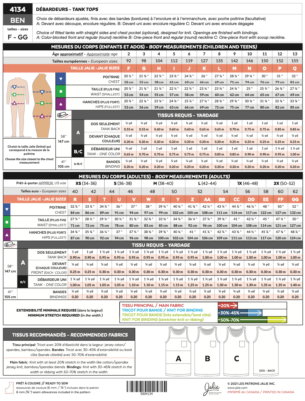 Patron pour couture | Jalie  | 4134 | 4134M