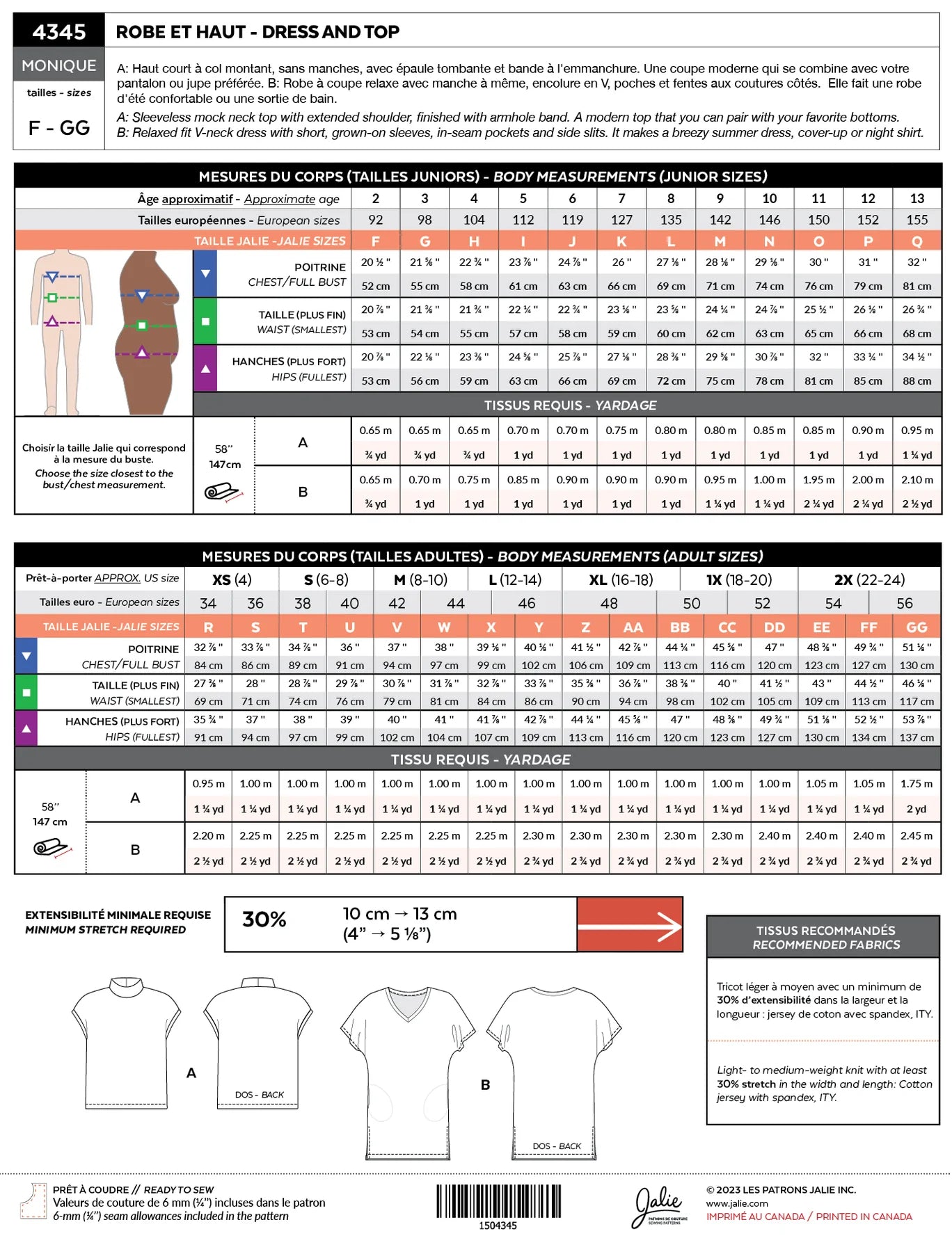 Patron pour couture | Jalie  | 4345 | 4345M