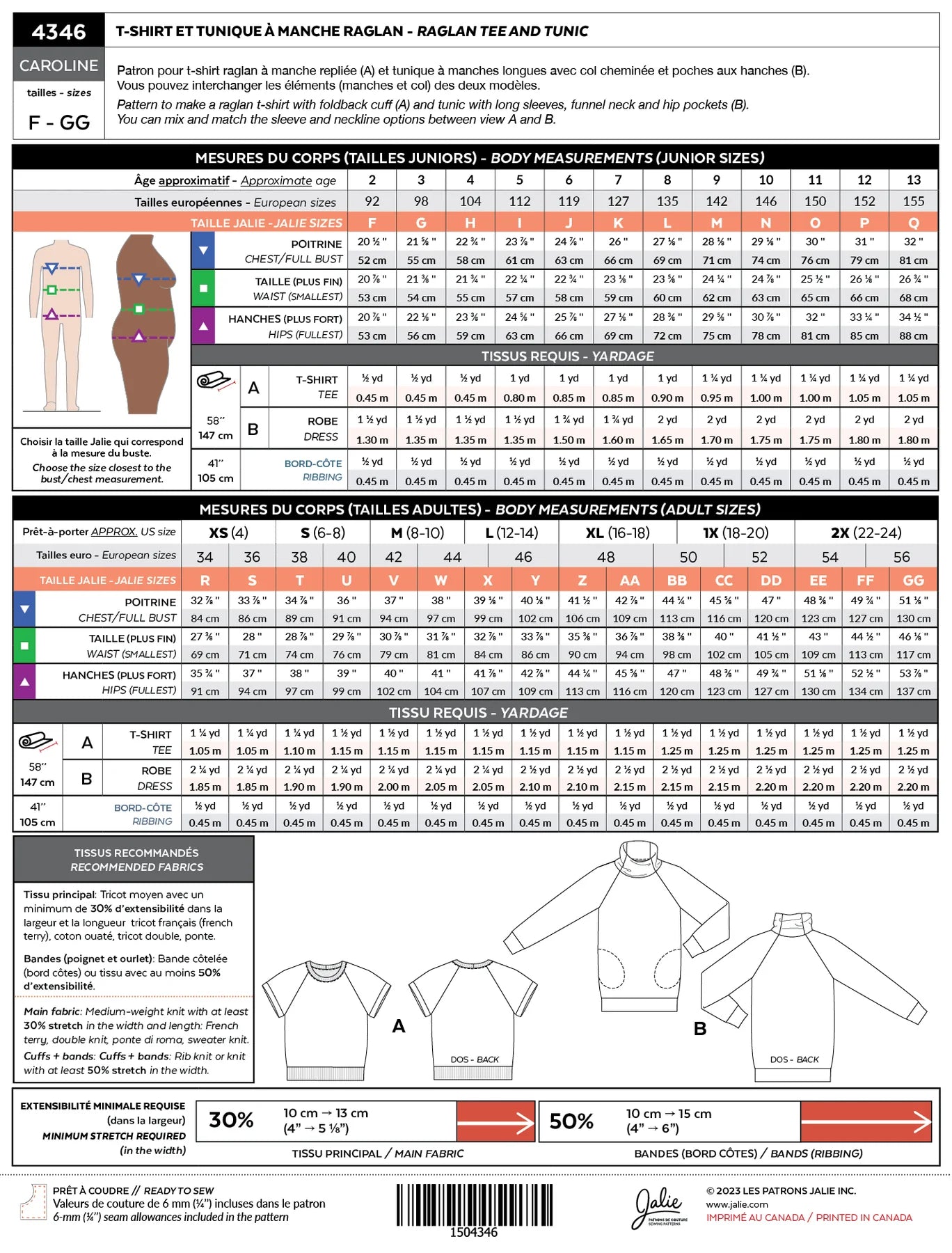 Patron pour couture | Jalie  | 4346 | 4346M
