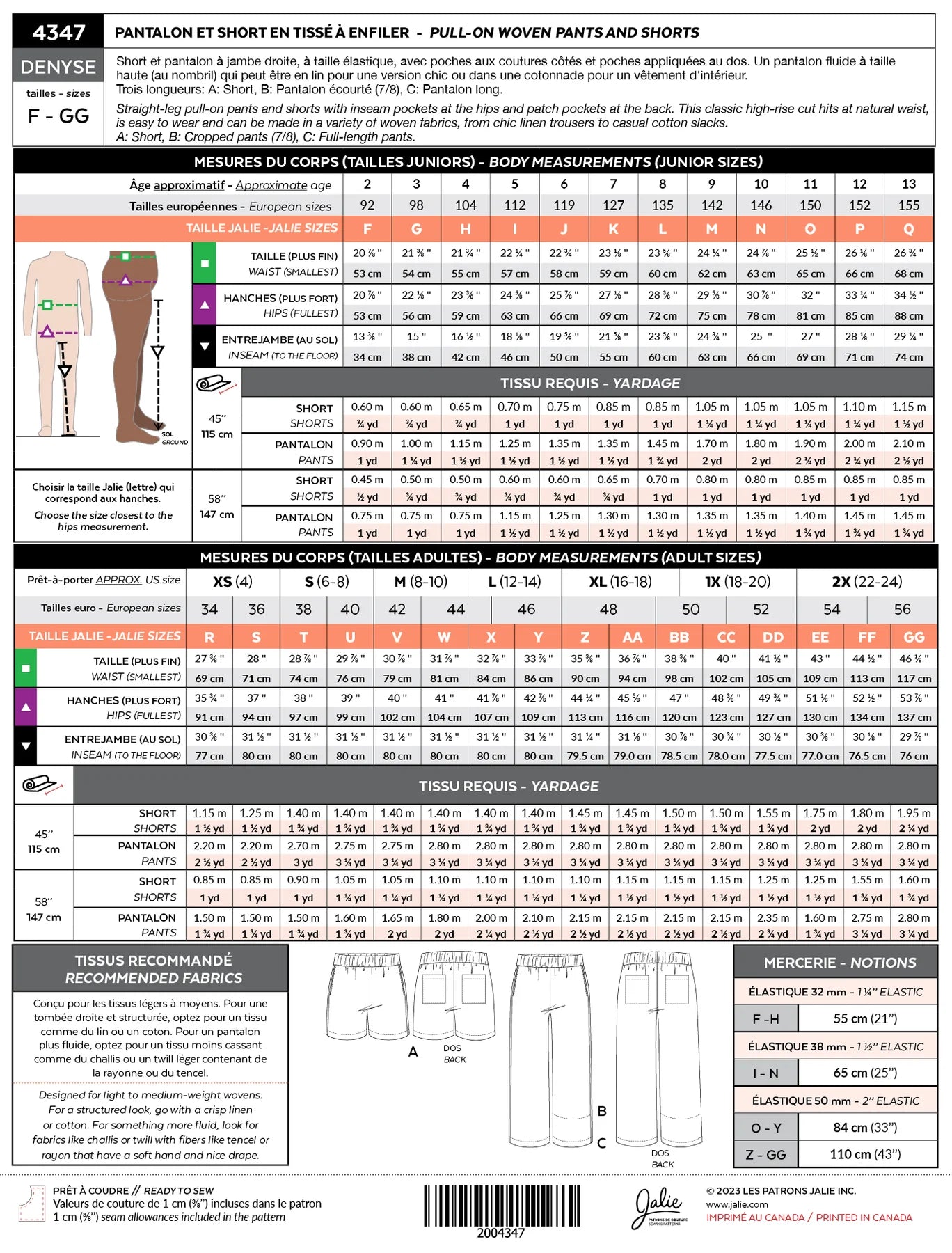Patron pour couture | Jalie  | 4347 | 4347M