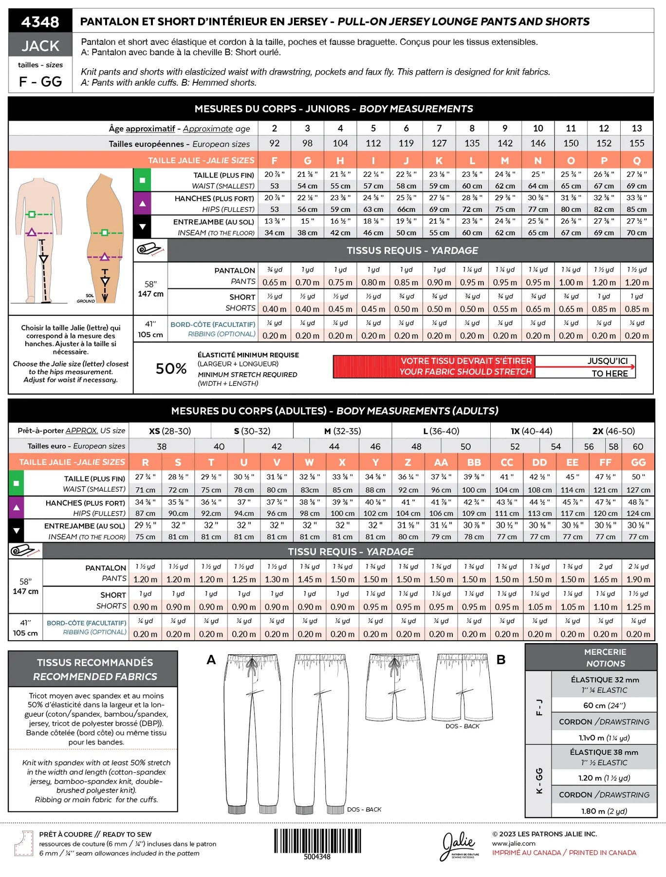 Patron pour couture | Jalie  | 4348 | 4348M