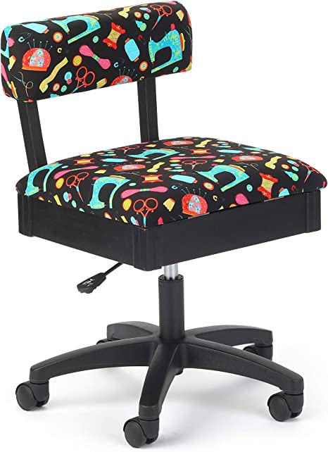 Chaise de couture hydraulique | Noire avec notions de couture colorée (en stock)