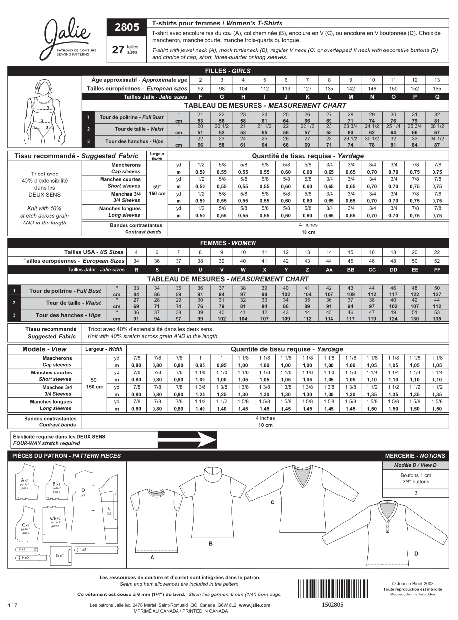 Patron pour couture | Jalie | 2805