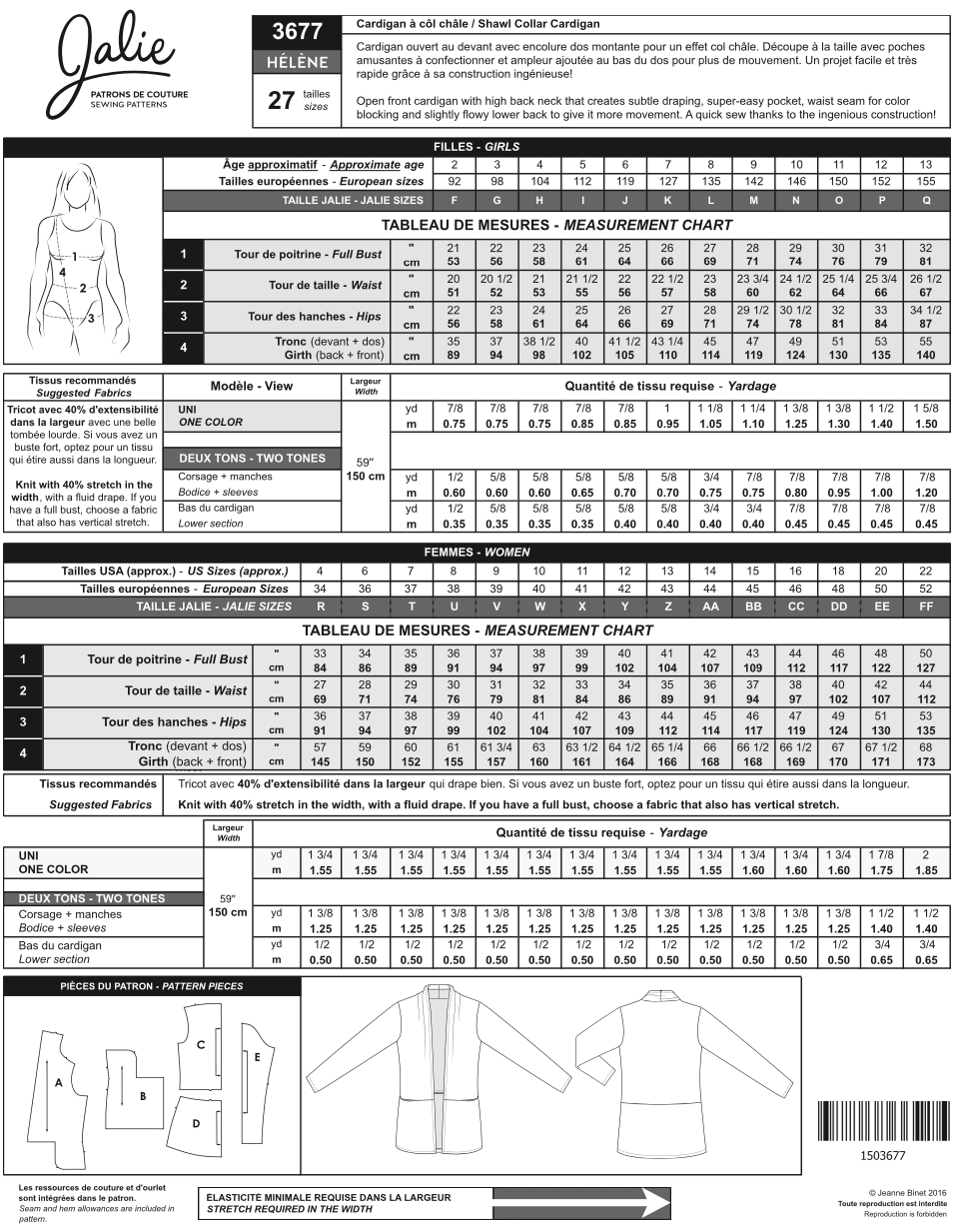 Patron pour couture | Jalie | 3677