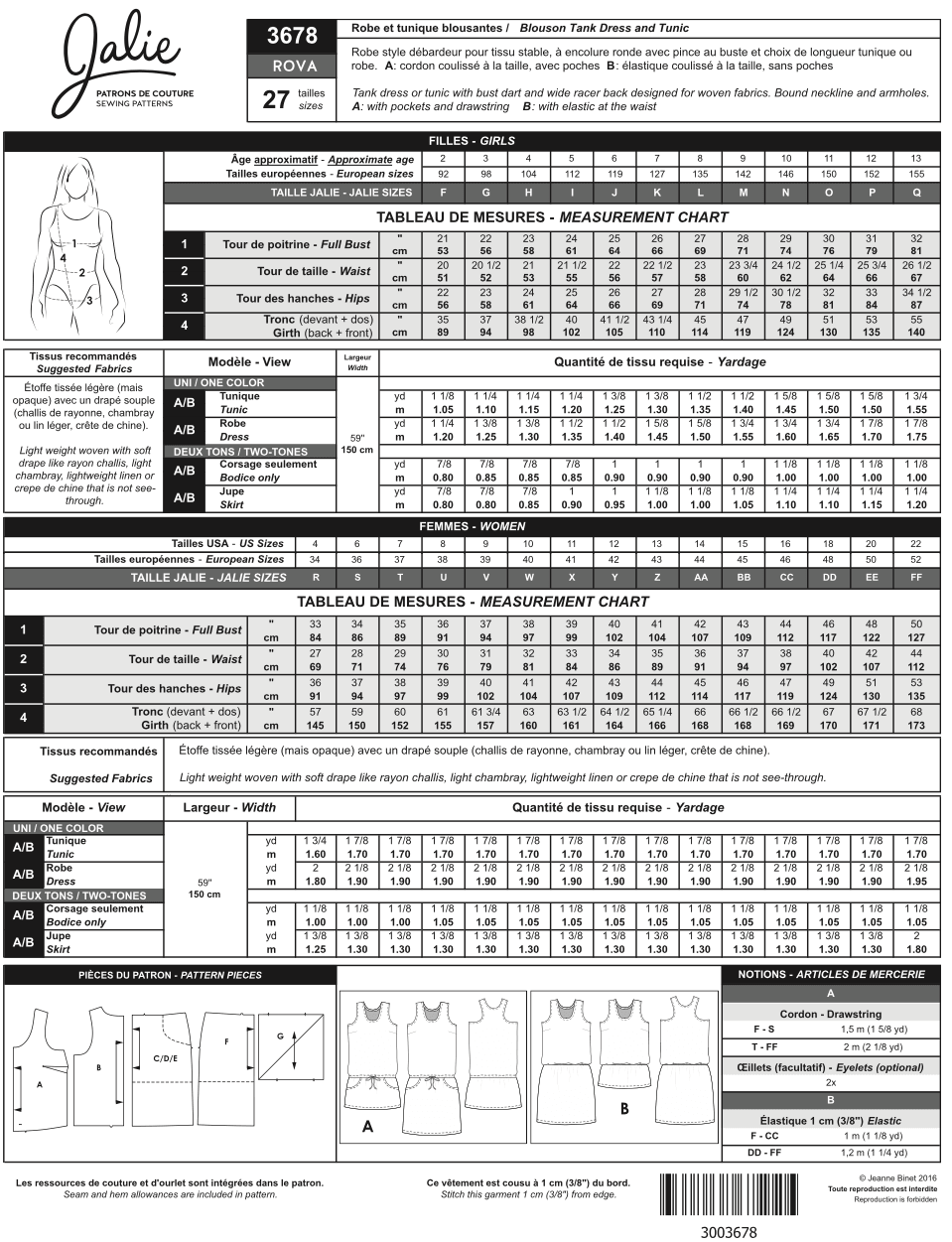 Patron pour couture | Jalie | 3678