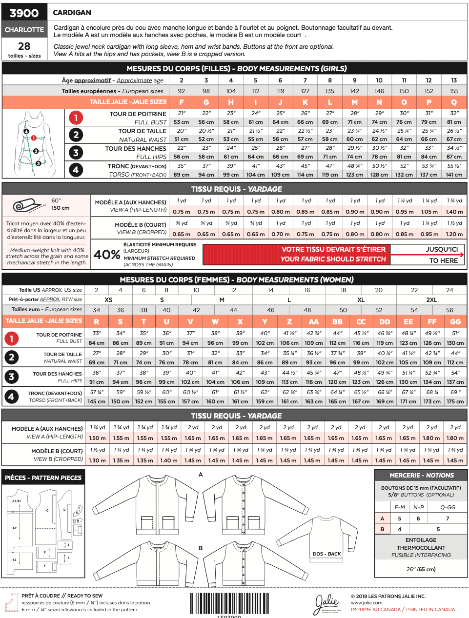 Patron pour couture | Jalie | 3900