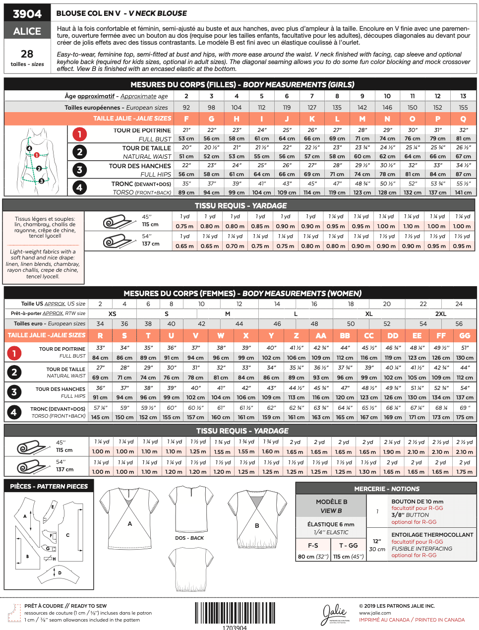 Patron pour couture | Jalie | 3904