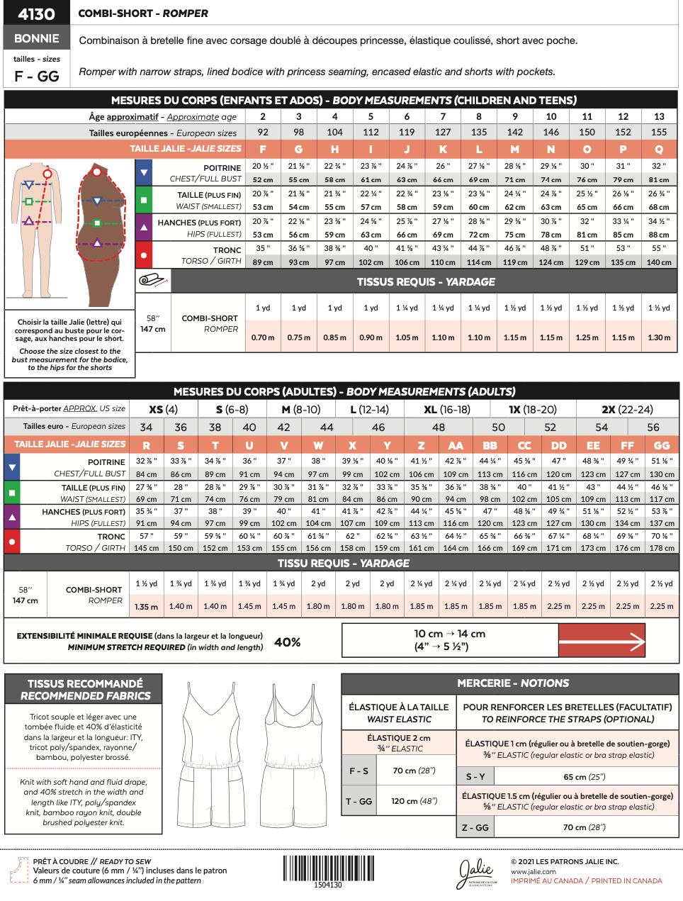 Patron pour couture | Jalie | 4130 | 4130M